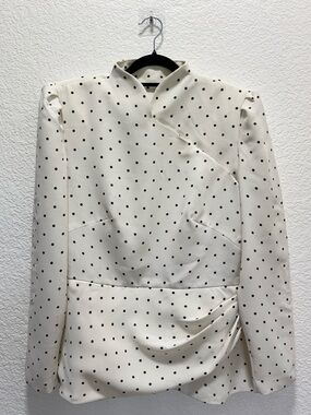 RARE Lilli Anne San Francisco Women's Cream Polka Dot Wrap-Front Long Sleeve Top